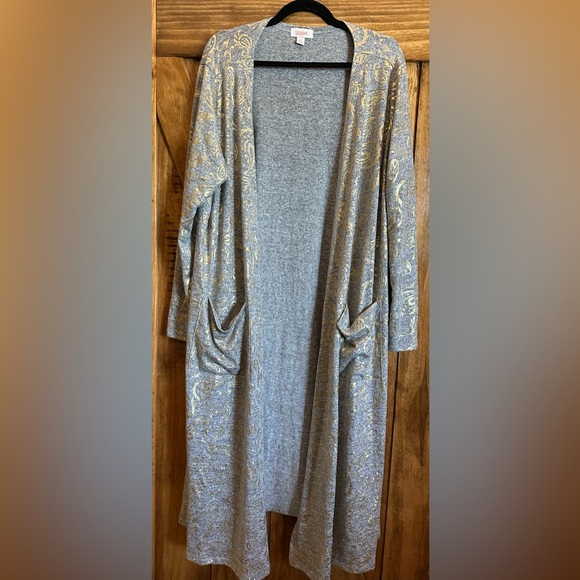 Lularoe gray and gold metallic duster with pockets. Size XL. EUC - Picture 1 of 5